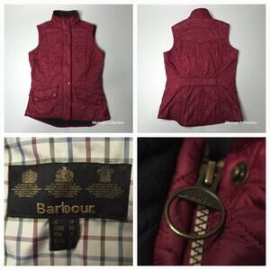 Barbour Cavalry Gilet Women's Quilted Vest Fleece Lined Cabernet Burgundy 10